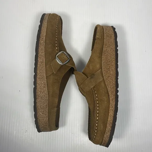 Birkenstock Buckley Suede Clogs Size 9 Leather Tea Tan