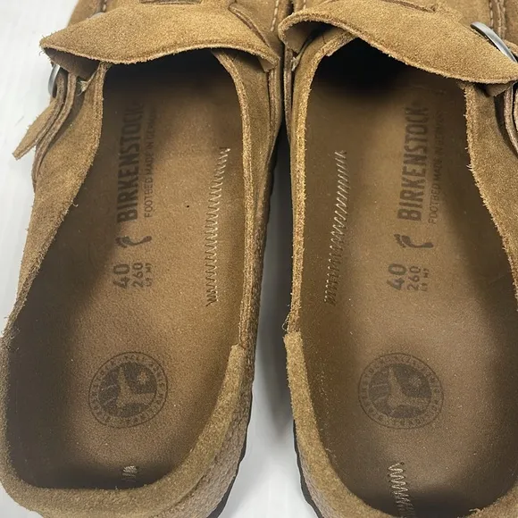 Birkenstock Buckley Suede Clogs Size 9 Leather Tea Tan