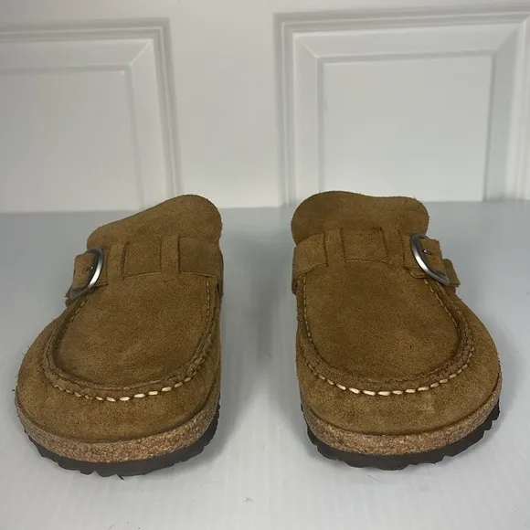 Birkenstock Buckley Suede Clogs Size 9 Leather Tea Tan