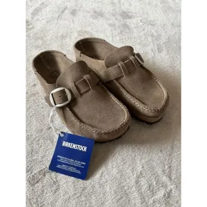 Birkenstock Women's 4-4.5‎ Buckley Suede Gray Taupe Slide On Clogs