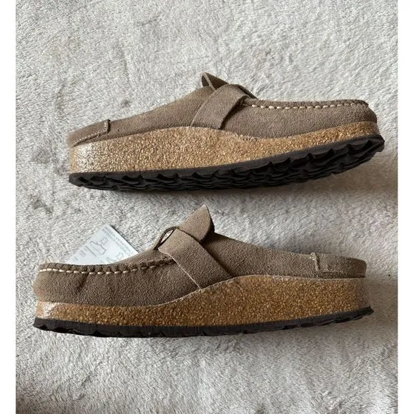 Birkenstock Women's 4-4.5‎ Buckley Suede Gray Taupe Slide On Clogs
