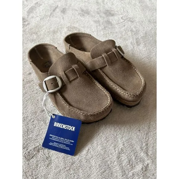 Birkenstock Women's 4-4.5‎ Buckley Suede Gray Taupe Slide On Clogs