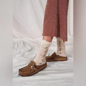 Birkenstock Women’s Buckley Classic Moccasin-Style Suede Clog in Tea