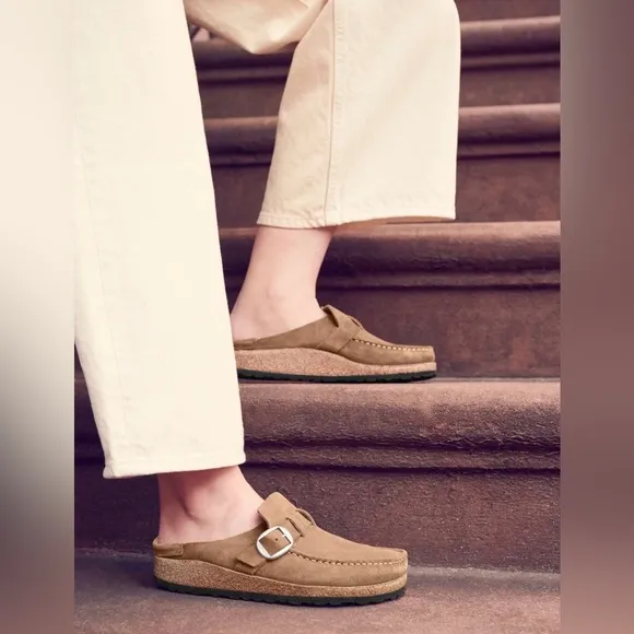 Birkenstock Women’s Buckley Classic Moccasin-Style Suede Clog in Tea