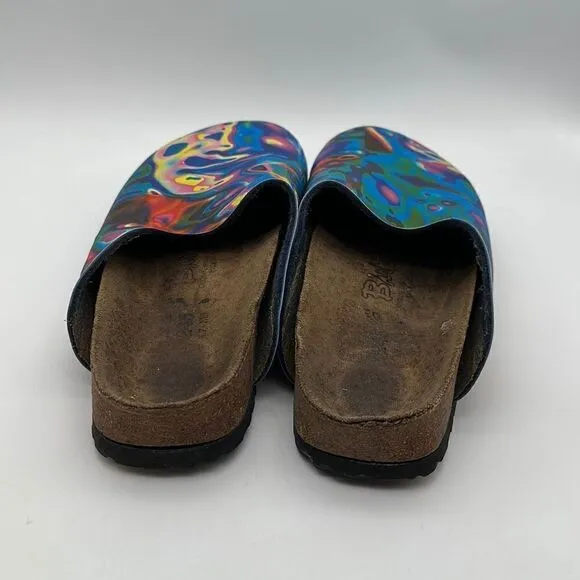 Birkis Birkenstock psychedelic blue red yellow watercolor tie dye clogs L7 M5 38