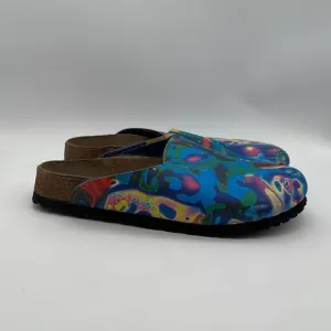 Birkis Birkenstock psychedelic blue red yellow watercolor tie dye clogs L7 M5 38