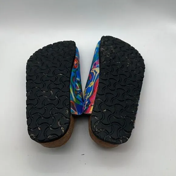 Birkis Birkenstock psychedelic blue red yellow watercolor tie dye clogs L7 M5 38