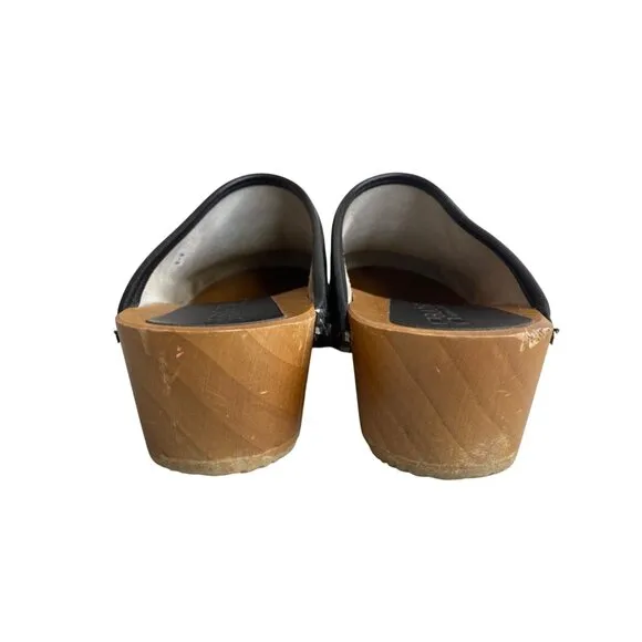 Bjork Black Leather Swedish Comfort Clogs With Wooden Soles 8