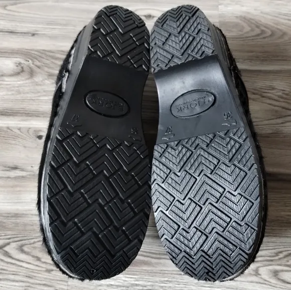 Bjork Professional Black Fur Leather Clogs Size EU 36, US 5.5-6
