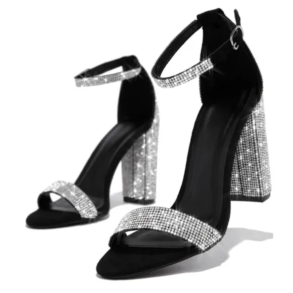 Black Embellished block heels 10M