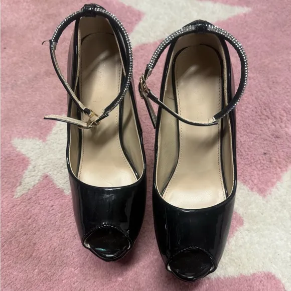 Black High Platform Peep-Toe Heels