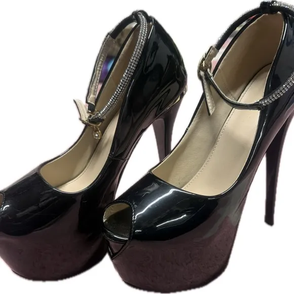 Black High Platform Peep-Toe Heels