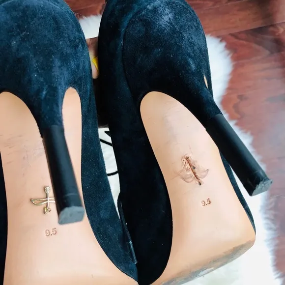 Black Leather Suede Studded Lace Up Open Toe Heels