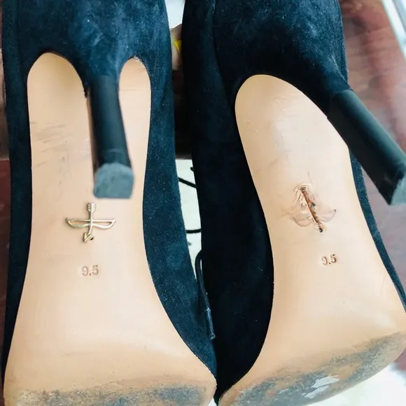 Black Leather Suede Studded Lace Up Open Toe Heels