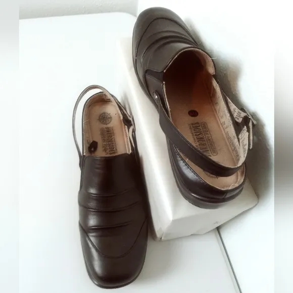 Black Mules &amp; Clogs with Leather Finish and Slip-On Design Size 11M