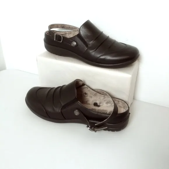 Black Mules &amp; Clogs with Leather Finish and Slip-On Design Size 11M