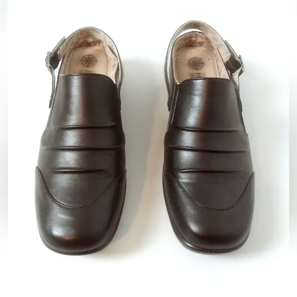 Black Mules &amp; Clogs with Leather Finish and Slip-On Design Size 11M
