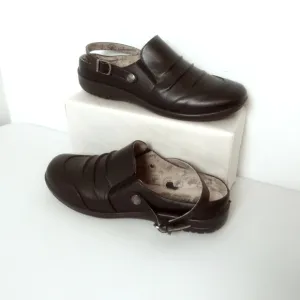 Black Mules &amp; Clogs with Leather Finish and Slip-On Design Size 11M