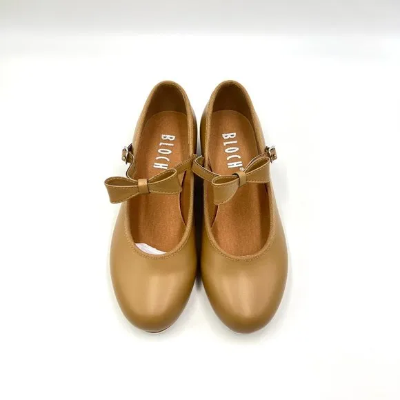 Bloch Big Girls Kids S0352L Caramel Tan Merry Jane Bow Strap Tap Dance Shoes 4M