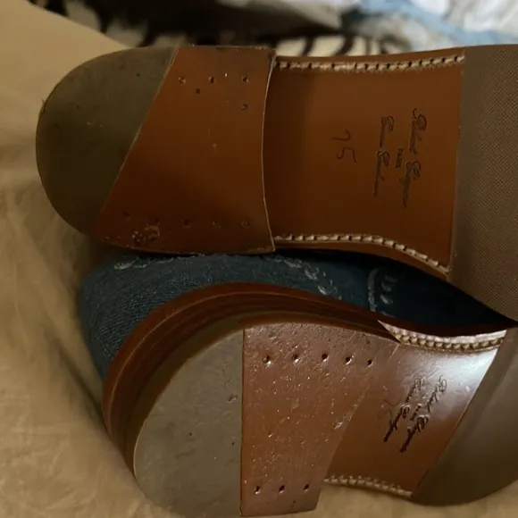 Blue denim Oxfords, Wing Tip lace front.  Leather soles.