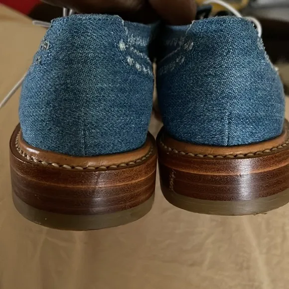 Blue denim Oxfords, Wing Tip lace front.  Leather soles.