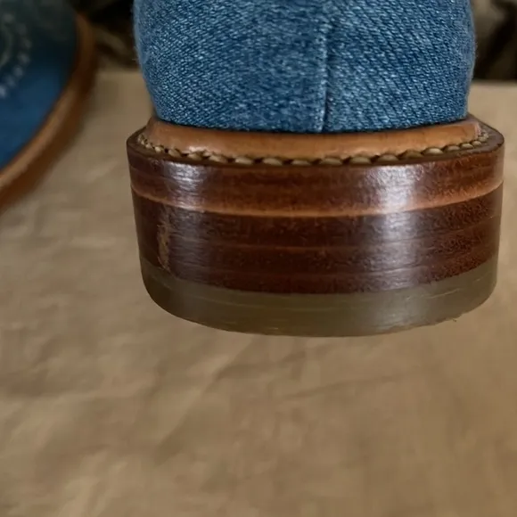 Blue denim Oxfords, Wing Tip lace front.  Leather soles.
