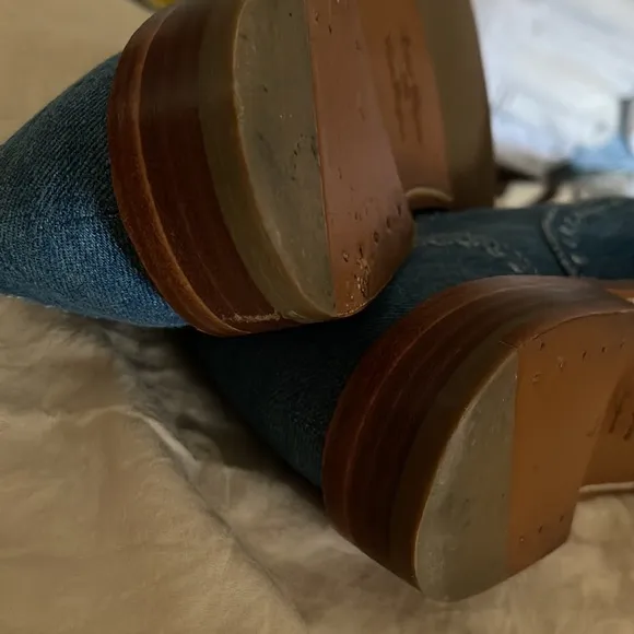 Blue denim Oxfords, Wing Tip lace front.  Leather soles.