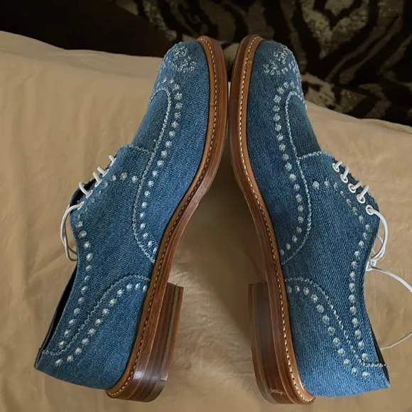Blue denim Oxfords, Wing Tip lace front.  Leather soles.