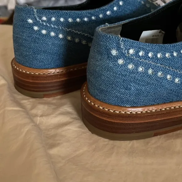 Blue denim Oxfords, Wing Tip lace front.  Leather soles.