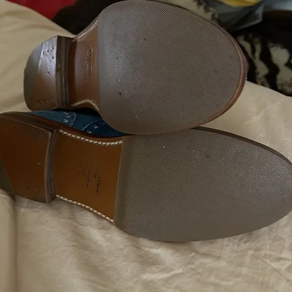 Blue denim Oxfords, Wing Tip lace front.  Leather soles.