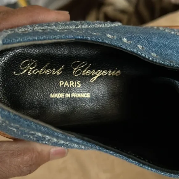 Blue denim Oxfords, Wing Tip lace front.  Leather soles.