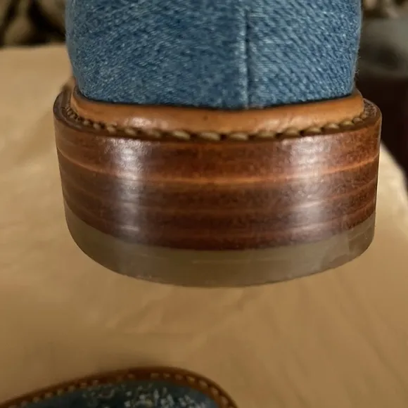 Blue denim Oxfords, Wing Tip lace front.  Leather soles.
