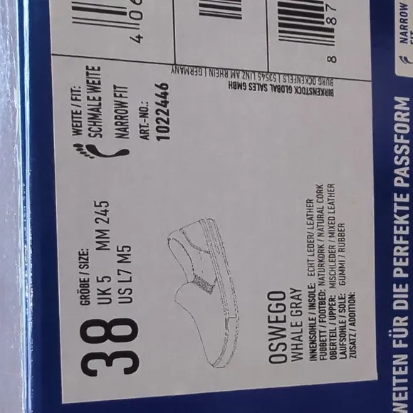 BNIB Sz 38 Birkenstock grey Oswego slip ons