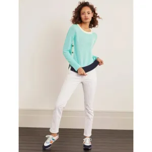 BODEN 10 US Norfolk Linen Jumper Crew Neck Decortative Buttons Light Blue