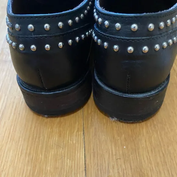 Boemos Black Silver Leather Studs Kiltie Oxfords
