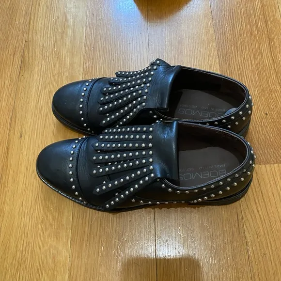 Boemos Black Silver Leather Studs Kiltie Oxfords