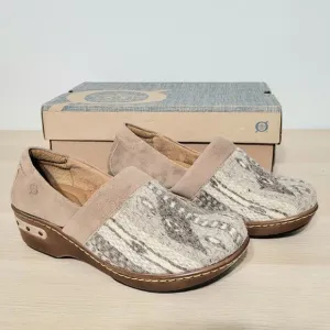 Born Bailie Clog Taupe Birch Wool Distressed Suede Southwest Blanket Slip On 7.5