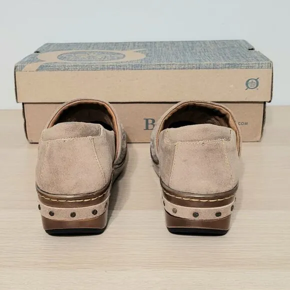 Born Bailie Clog Taupe Birch Wool Distressed Suede Southwest Blanket Slip On 7.5