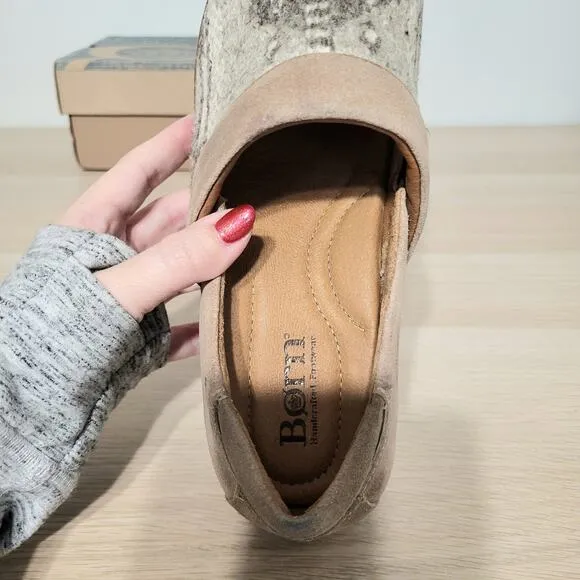 Born Bailie Clog Taupe Birch Wool Distressed Suede Southwest Blanket Slip On 7.5