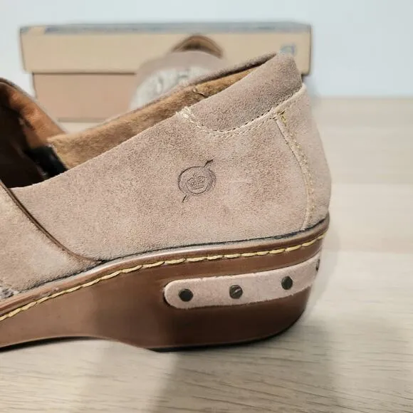 Born Bailie Clog Taupe Birch Wool Distressed Suede Southwest Blanket Slip On 7.5