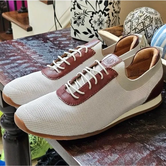 Born Barrett Knit Sneakers Tan/White Slip-Ons Mens Sizes NWT