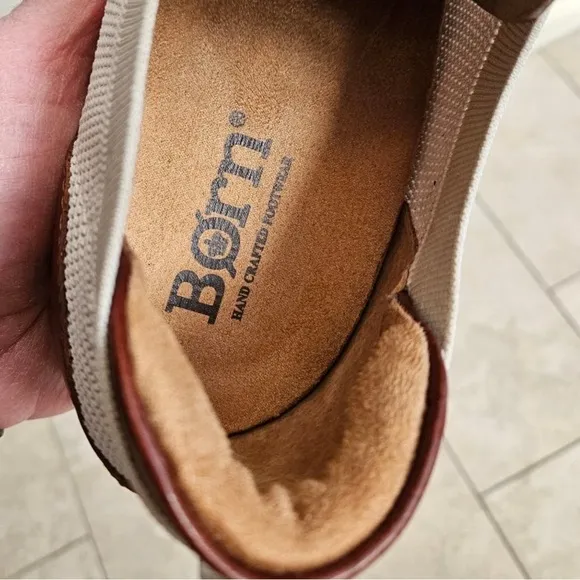 Born Barrett Knit Sneakers Tan/White Slip-Ons Mens Sizes NWT