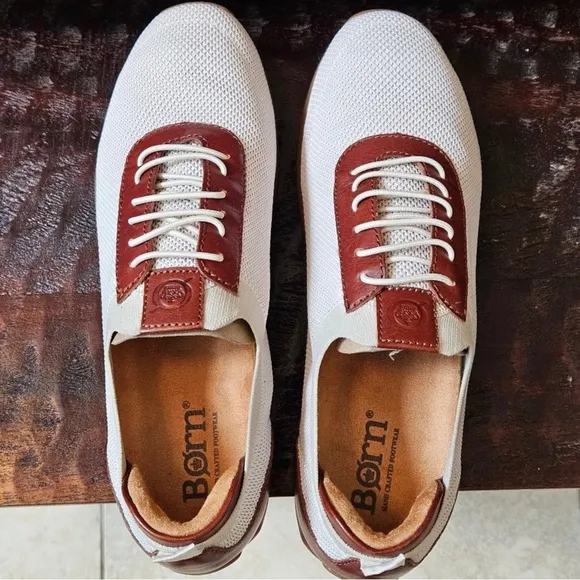 Born Barrett Knit Sneakers Tan/White Slip-Ons Mens Sizes NWT
