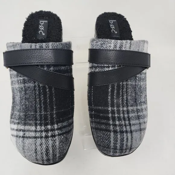 Born BOC Clogs Womens 7 Black Plaid Blanket Block Heels Lined Shoes