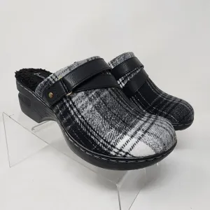 Born BOC Clogs Womens 7 Black Plaid Blanket Block Heels Lined Shoes