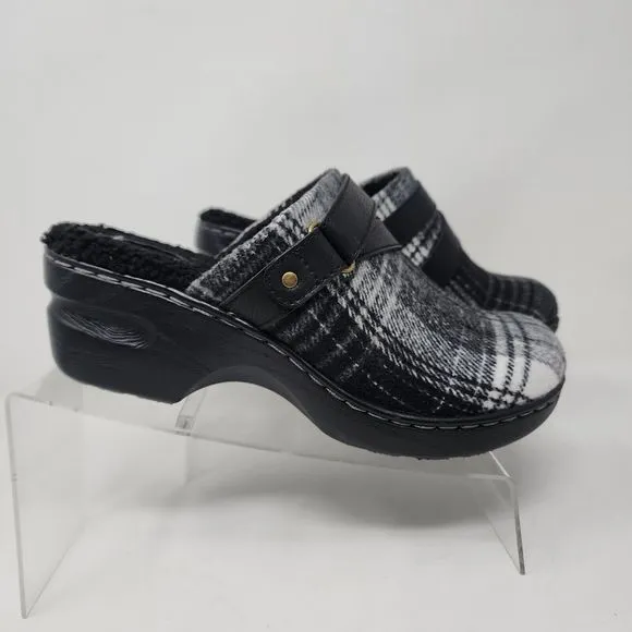 Born BOC Clogs Womens 7 Black Plaid Blanket Block Heels Lined Shoes
