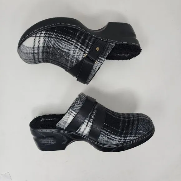 Born BOC Clogs Womens 7 Black Plaid Blanket Block Heels Lined Shoes