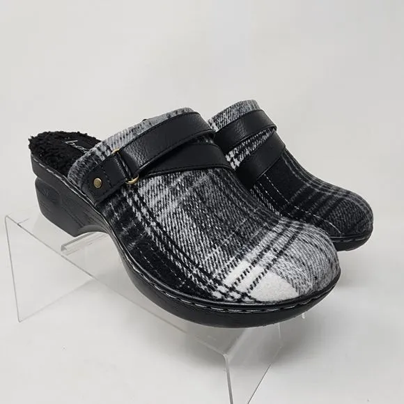 Born BOC Clogs Womens 7 Black Plaid Blanket Block Heels Lined Shoes