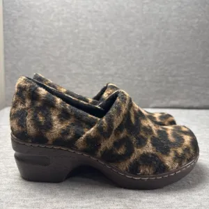 Born Boc Peggy Clog Women Sz 6M Leopard Print Suede Nursing Comfortability Work
