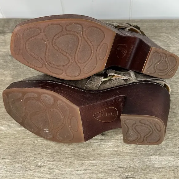 Born Hudson Slingback Clogs Taupe Leather Women's Size 7 Harness Square Toe